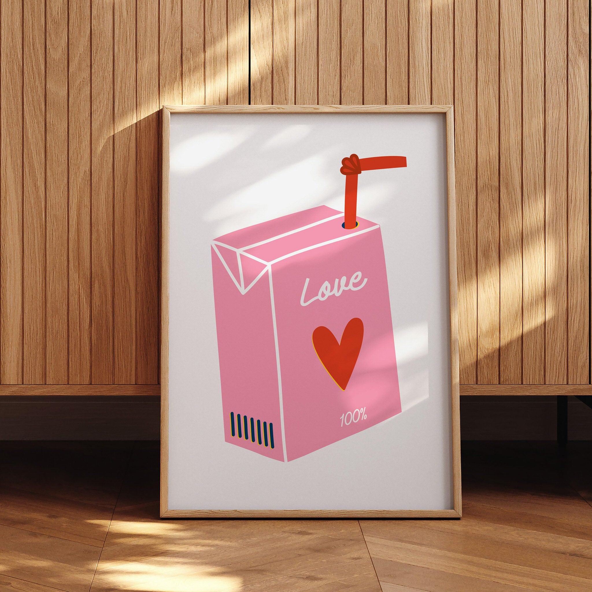 Romantic juice box poster for bedroom or living room decor.
